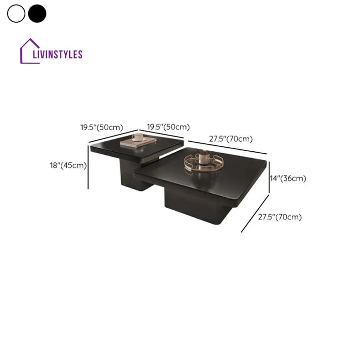 Terra Stainless Steel Coffee Table Set | Square Shaped | Ceramic Composite Marble - Set of 2