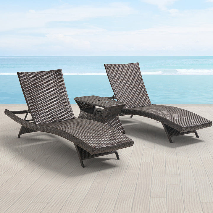 Curro Outdoor Swimming Poolside Lounger (Set of 2) With 1 Side Table (Brown)