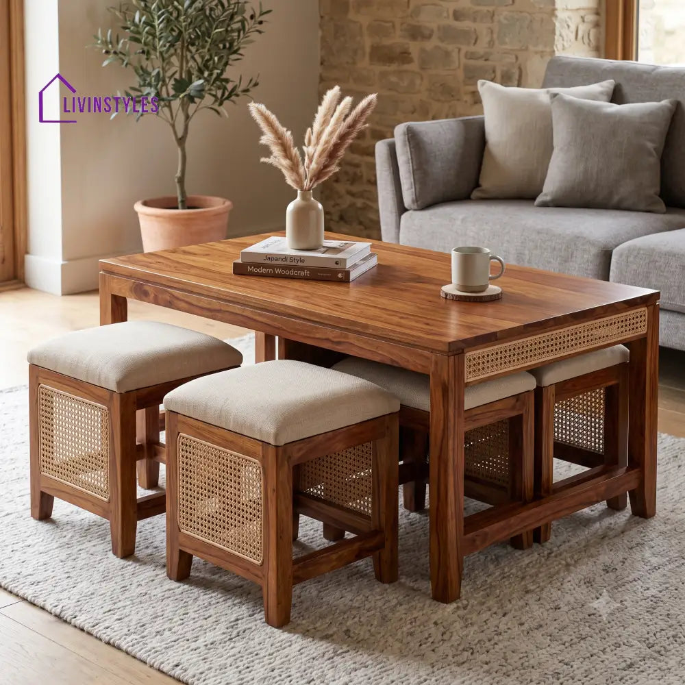 Thaïs Wooden Coffee Table for Living Room | Tea Table | Teapoy | Center table