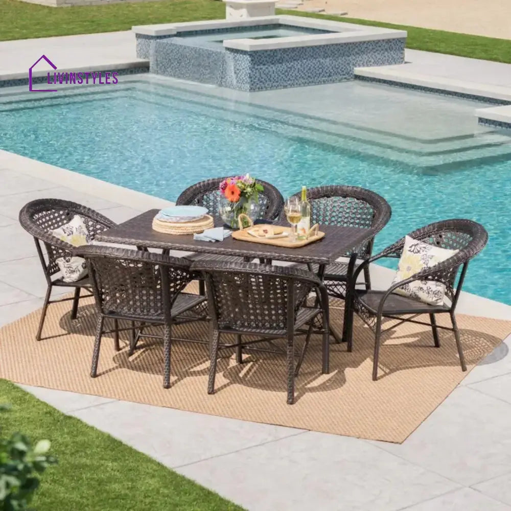 Thalia 7-Piece Outdoor Rattan Wicker Dining Table Set - Dining Set