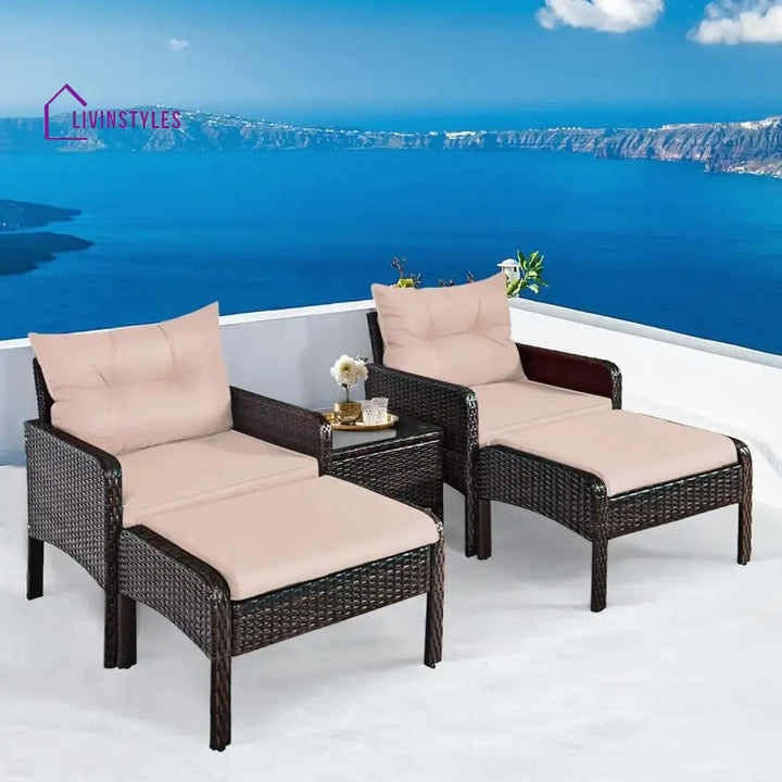 Thalia Outdoor Wicker 5-Piece Patio Sofa Set - Patio Sofa Set