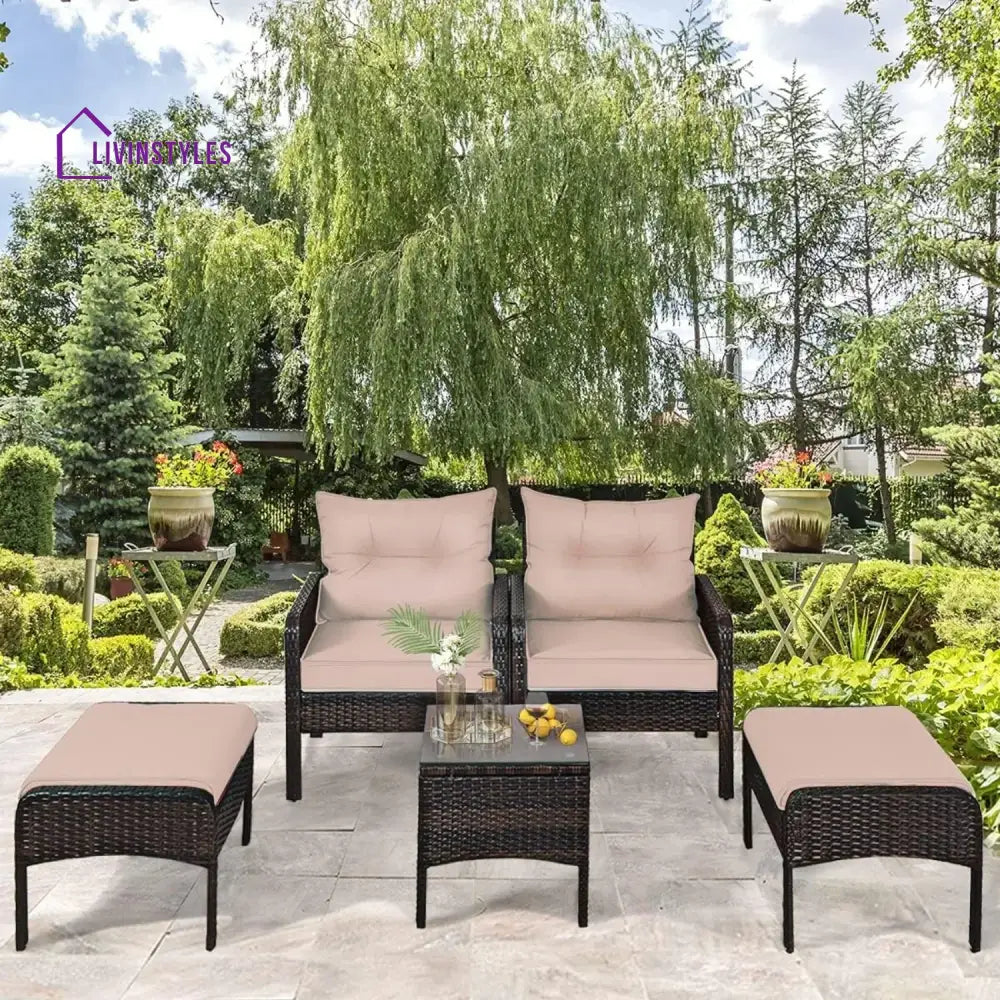 Thalia Outdoor Wicker 5-Piece Patio Sofa Set - Patio Sofa Set
