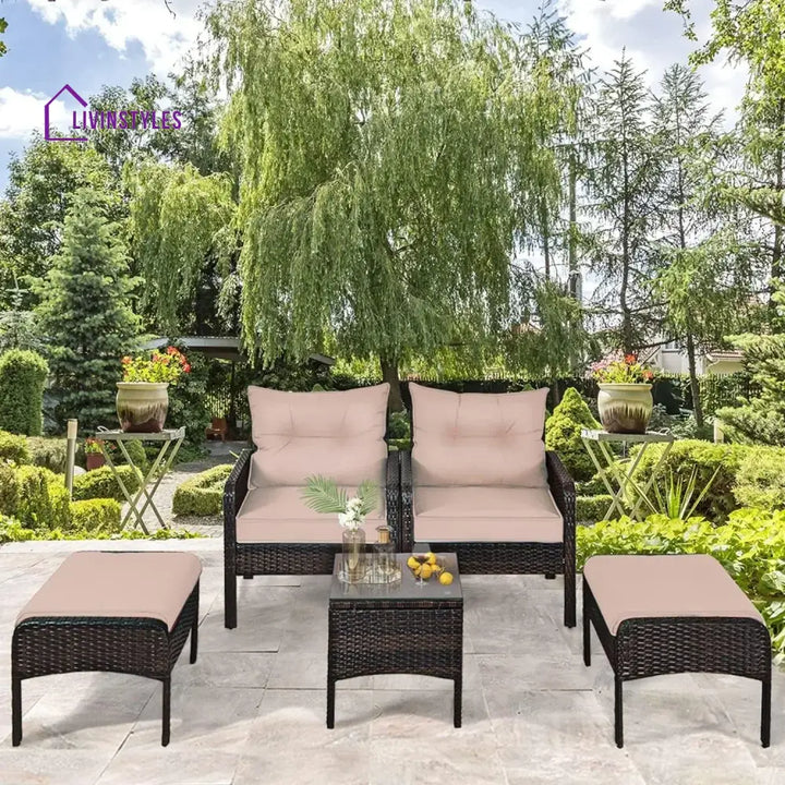 Thalia Outdoor Wicker 5-Piece Patio Sofa Set - Patio Sofa Set