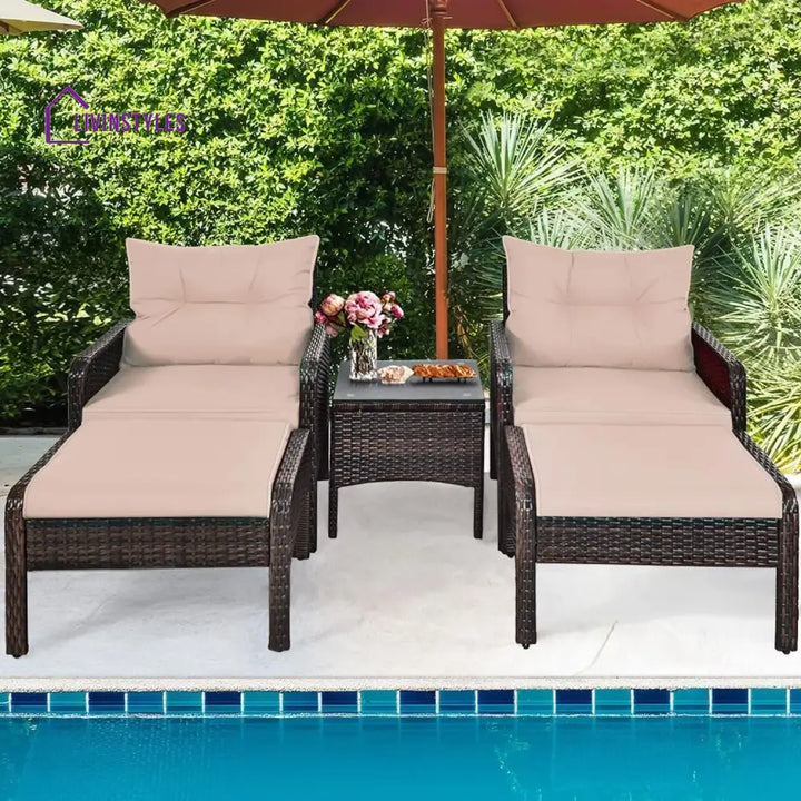Thalia Outdoor Wicker 5-Piece Patio Sofa Set - Patio Sofa Set