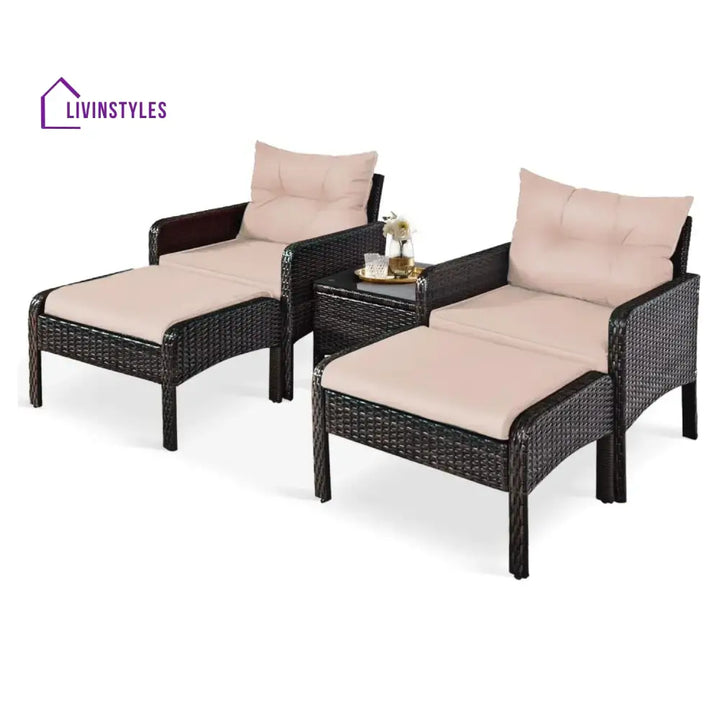 Thalia Outdoor Wicker 5-Piece Patio Sofa Set - Patio Sofa Set