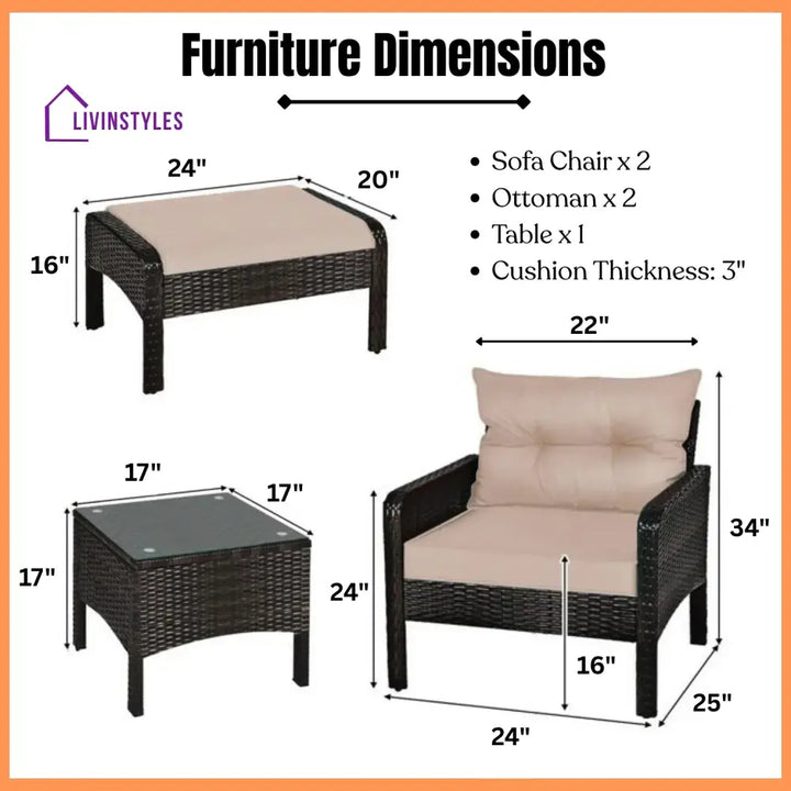 Thalia Outdoor Wicker 5-Piece Patio Sofa Set - Patio Sofa Set