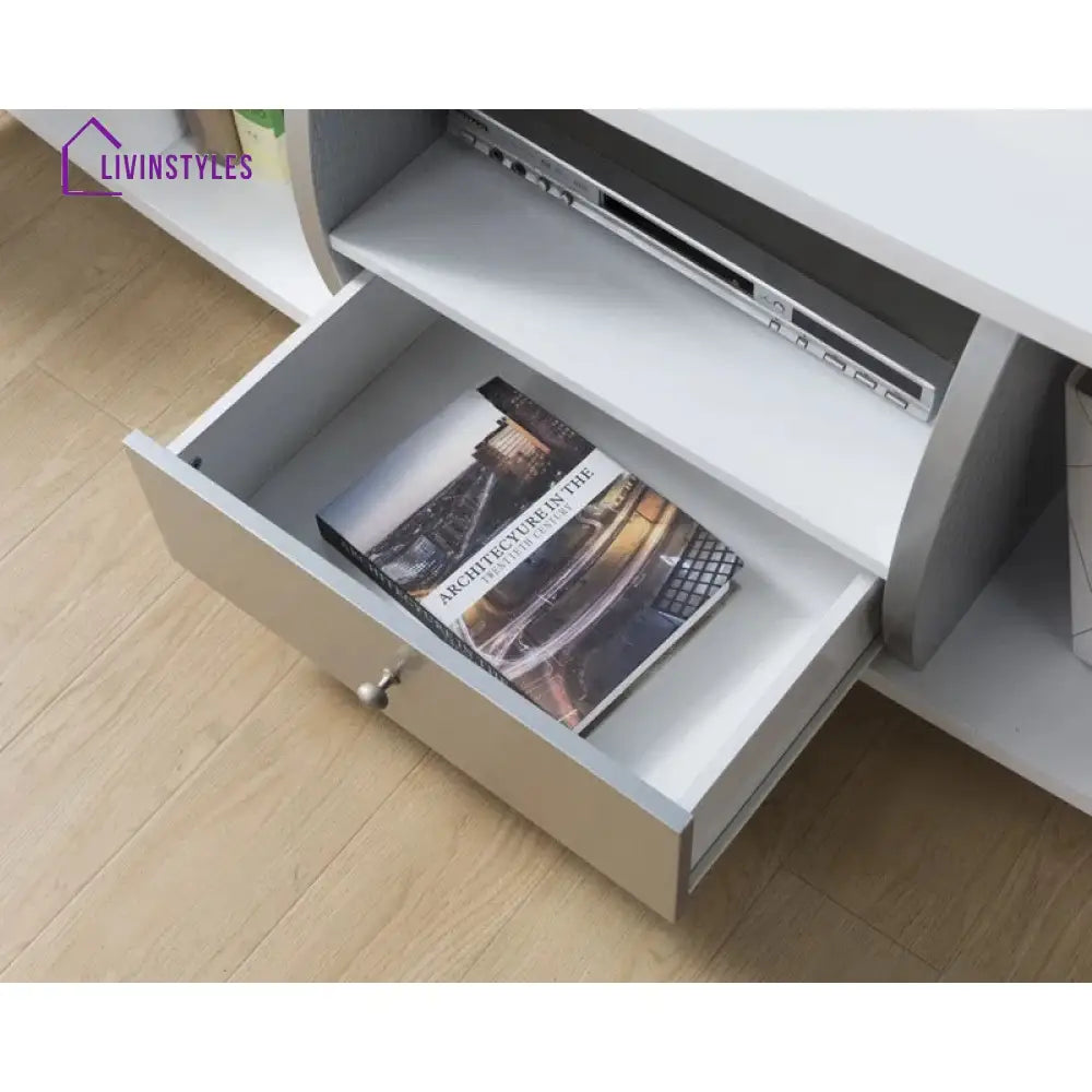 Thalia White Finish Tv Unit Stand for Living Room