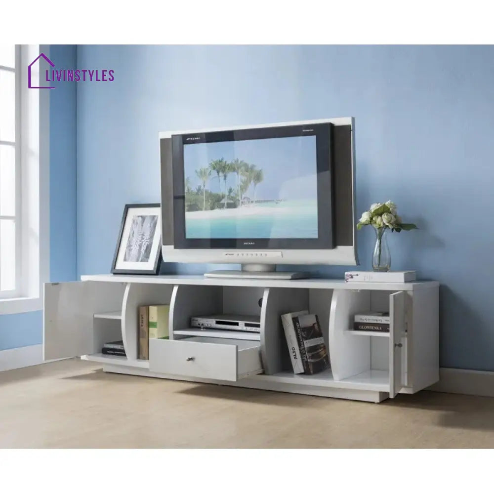 Thalia White Finish Tv Unit Stand for Living Room