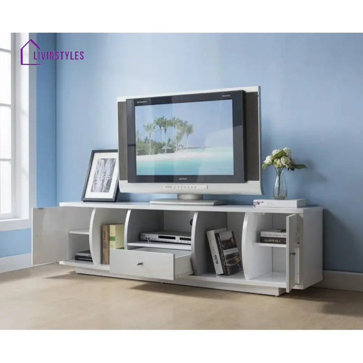 Thalia White Finish Tv Unit Stand for Living Room