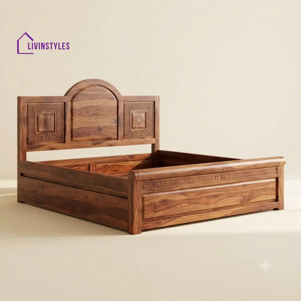 Thamarai Sheesham Wood Bed With Box Storage | Wooden Bed