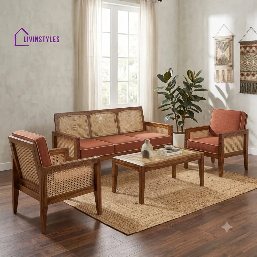 Thamarai Wooden Sofa Set | 3 + 1 + 1 Sheesham Wood Sofa Set for Living Room