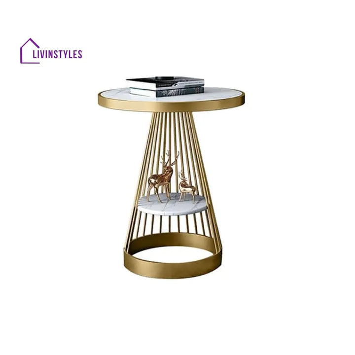 Thames Modern Luxurious Round Marble Side Table In Gold Color