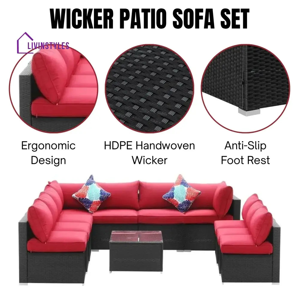 Thanaa Outdoor Garden Conversation Sofa Set (Black/Red) - Sofa Set