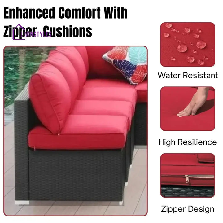 Thanaa Outdoor Garden Conversation Sofa Set (Black/Red) - Sofa Set