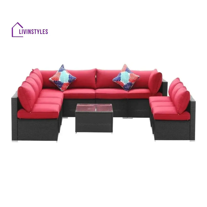 Thanaa Outdoor Garden Conversation Sofa Set (Black/Red) - Sofa Set
