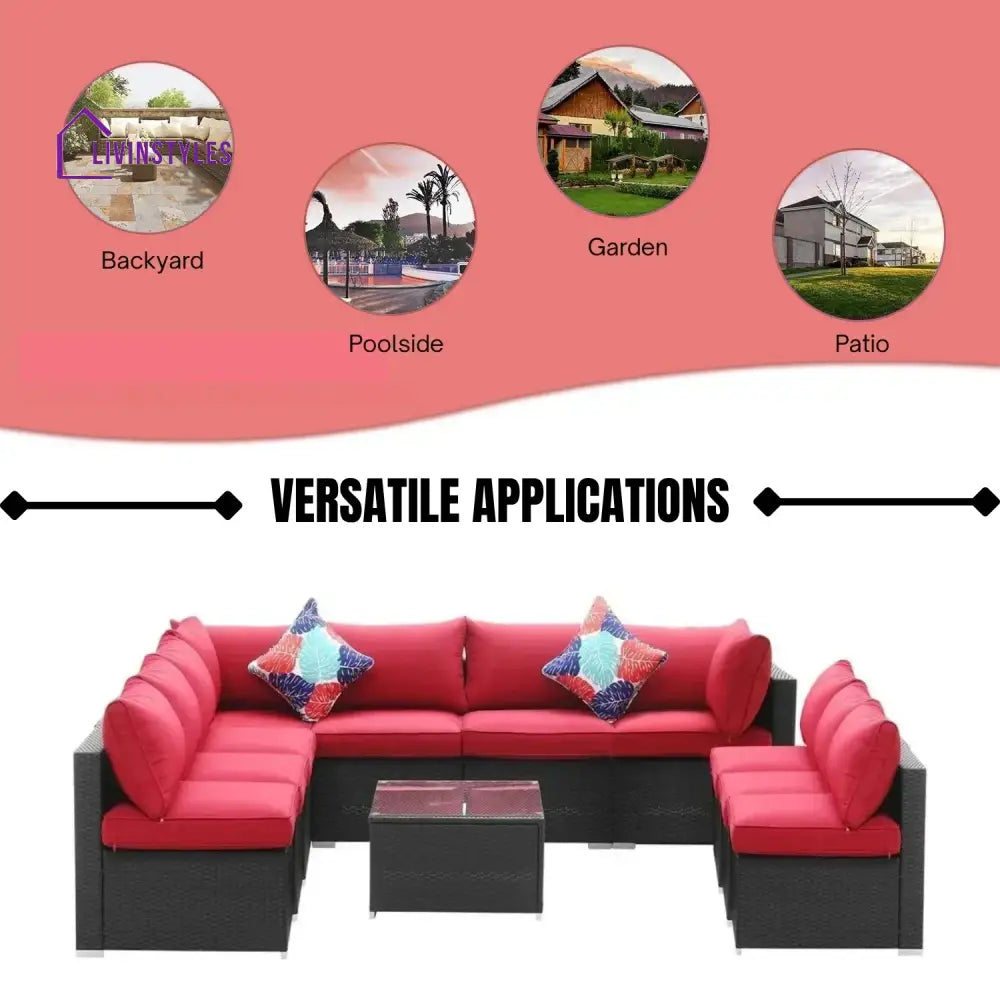 Thanaa Outdoor Garden Conversation Sofa Set (Black/Red) - Sofa Set