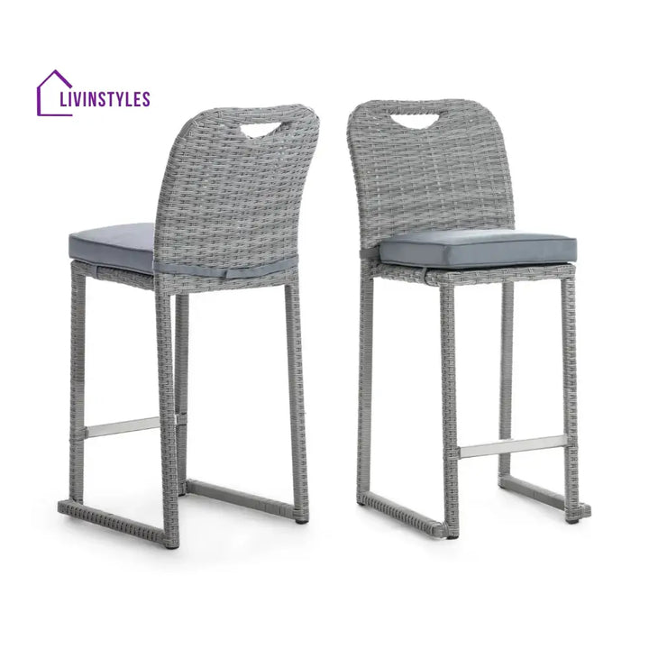 Thandi 7-Piece Outdoor Rattan Wicker Bar Set with Round Glass Top Table - Bar Set