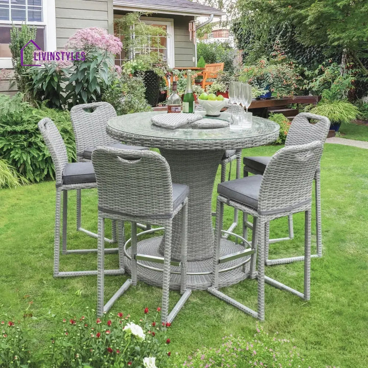 Thandi 7-Piece Outdoor Rattan Wicker Bar Set with Round Glass Top Table - Bar Set