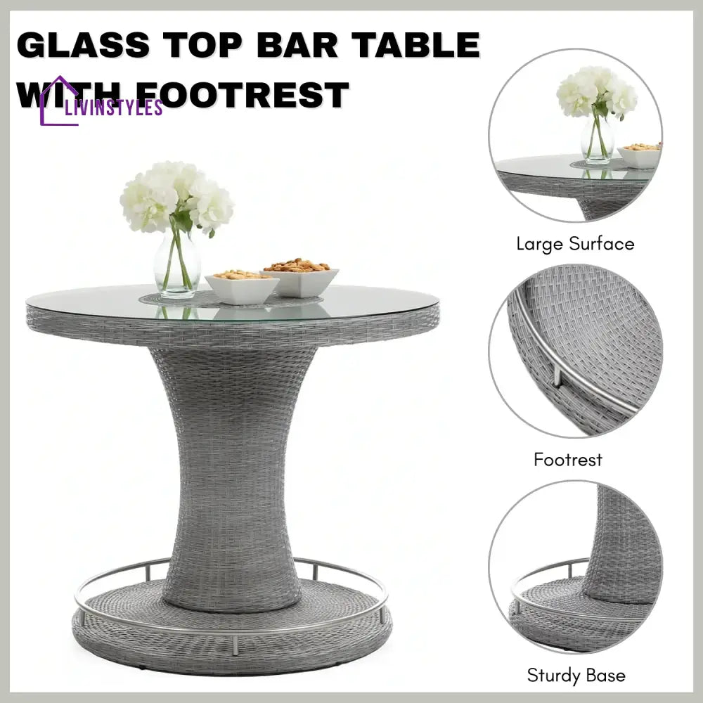 Thandi 7-Piece Outdoor Rattan Wicker Bar Set with Round Glass Top Table - Bar Set