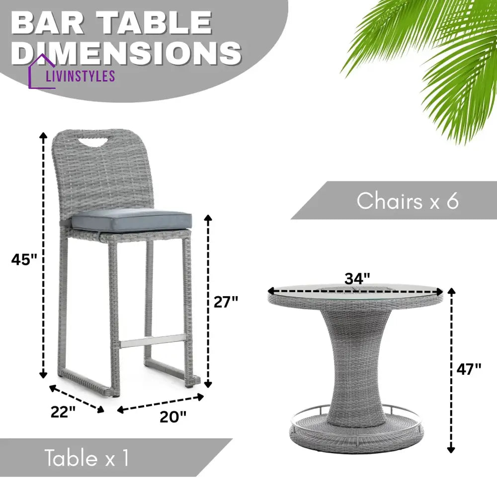 Thandi 7-Piece Outdoor Rattan Wicker Bar Set with Round Glass Top Table - Bar Set