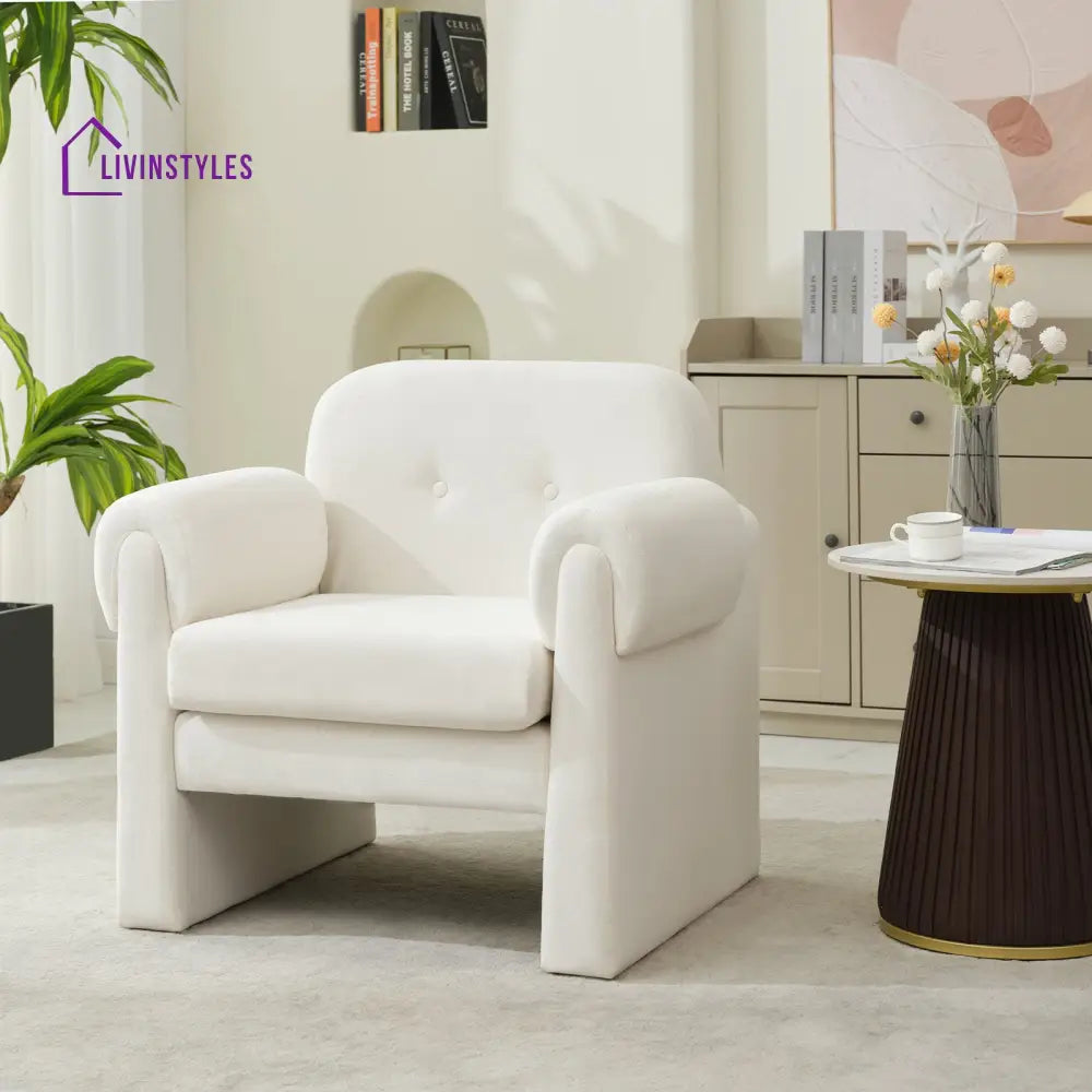 Thanya Solid Wood and Fabric Arm Chair | Living Room Chair | Lounge Chair
