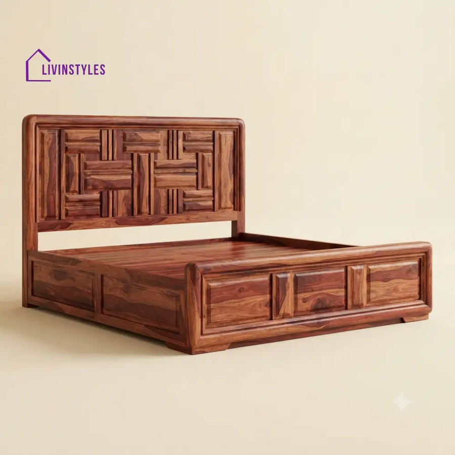 Tharani Sheesham Wood Bed With Box Storage | Wooden Bed