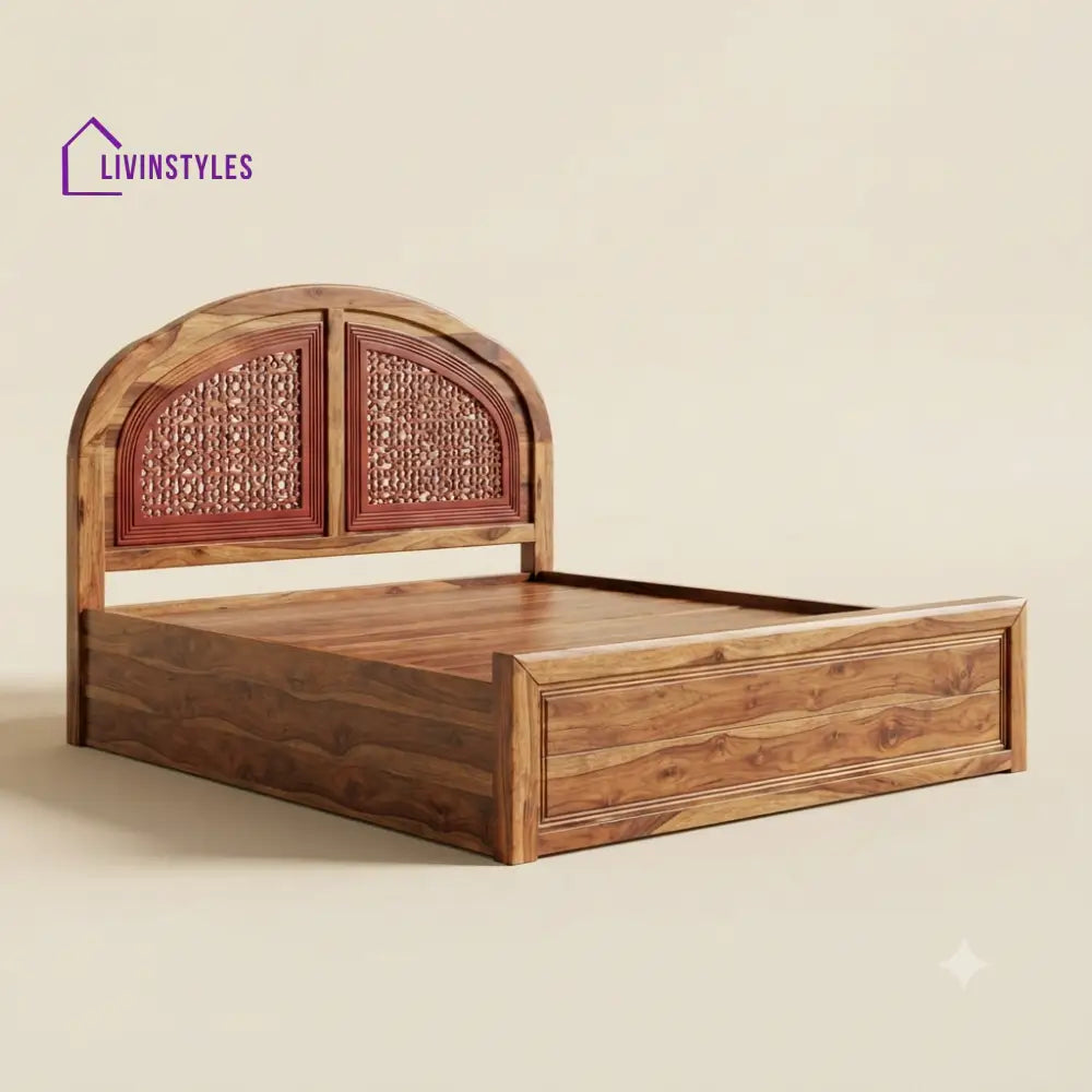 Tharini Sheesham Wood Bed With Box Storage | Wooden Bed