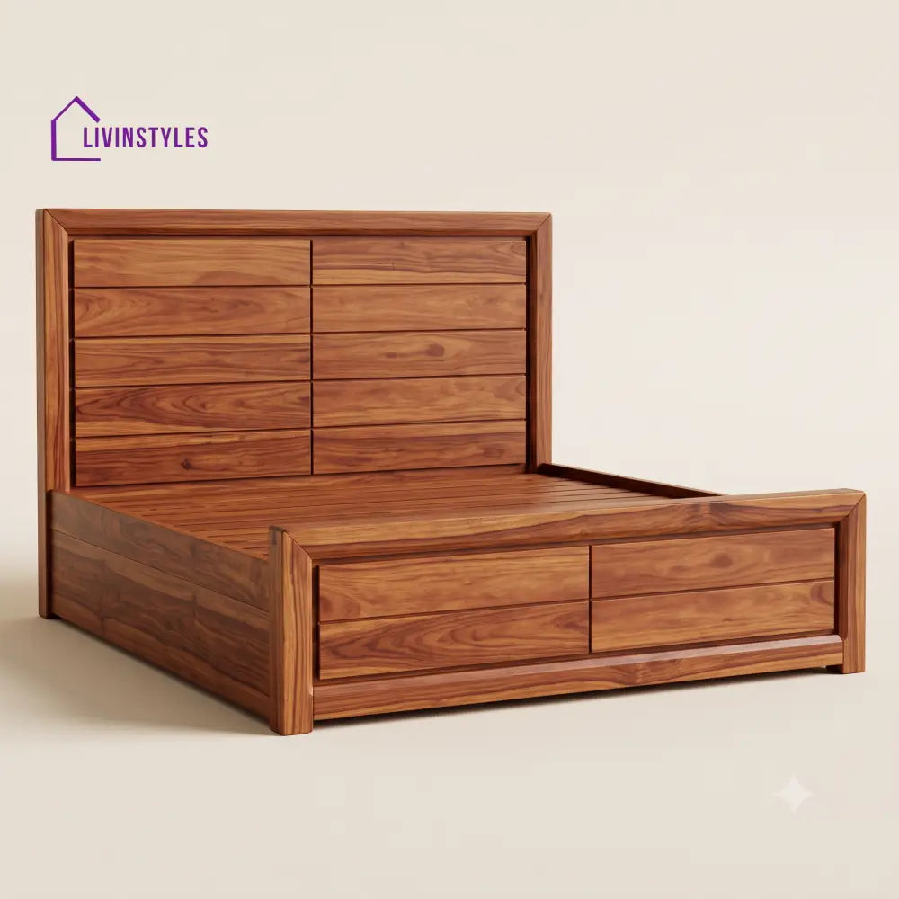 Tharunika Sheesham Wood Bed With Box Storage | Wooden Bed