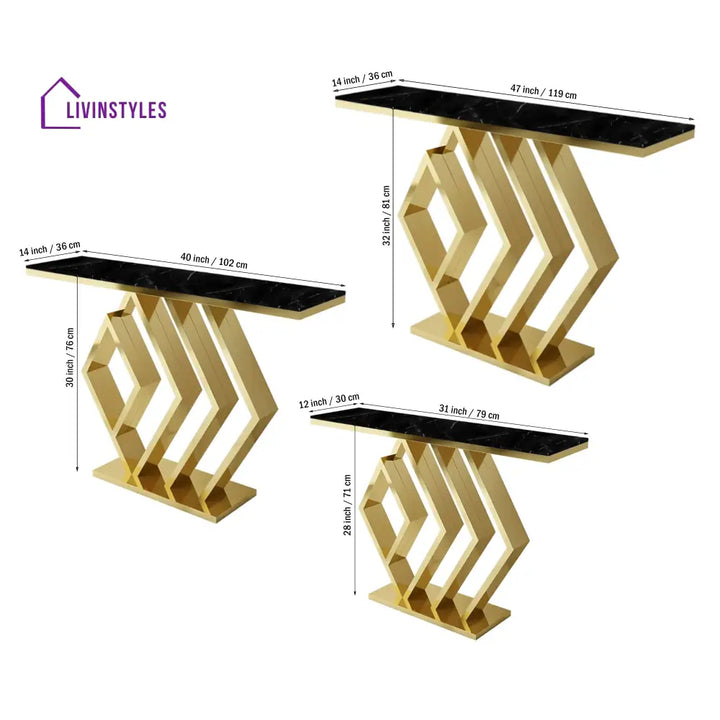 The Essence Of Style Black Marble Golden Console Table Table