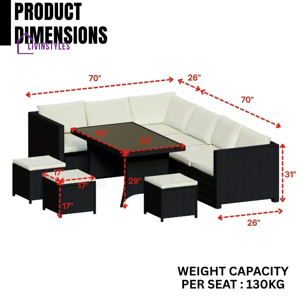 Thea 6-Piece Outdoor Wicker Patio Dining Set – Black/Cream - Sofa Set