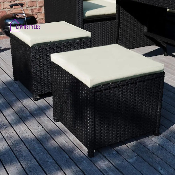 Thea 6-Piece Outdoor Wicker Patio Dining Set – Black/Cream - Sofa Set
