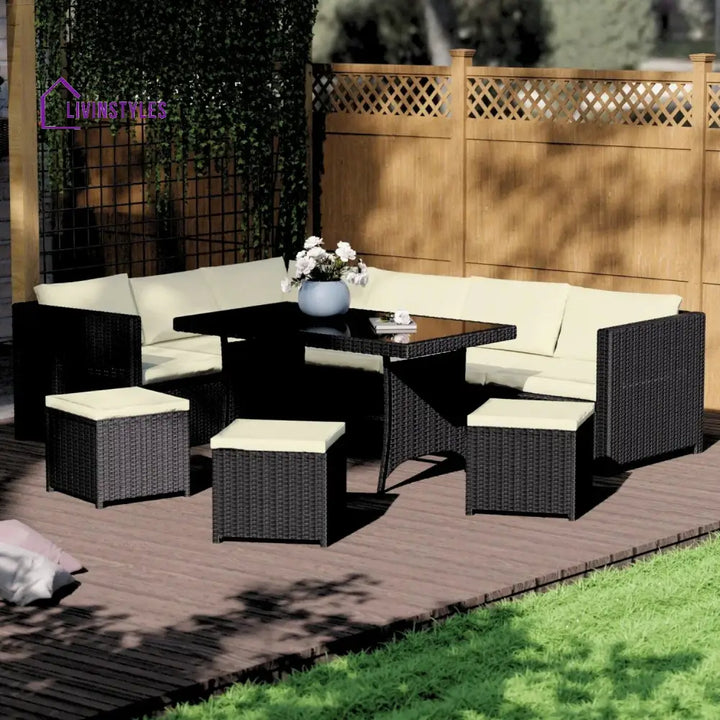 Thea 6-Piece Outdoor Wicker Patio Dining Set – Black/Cream - Sofa Set