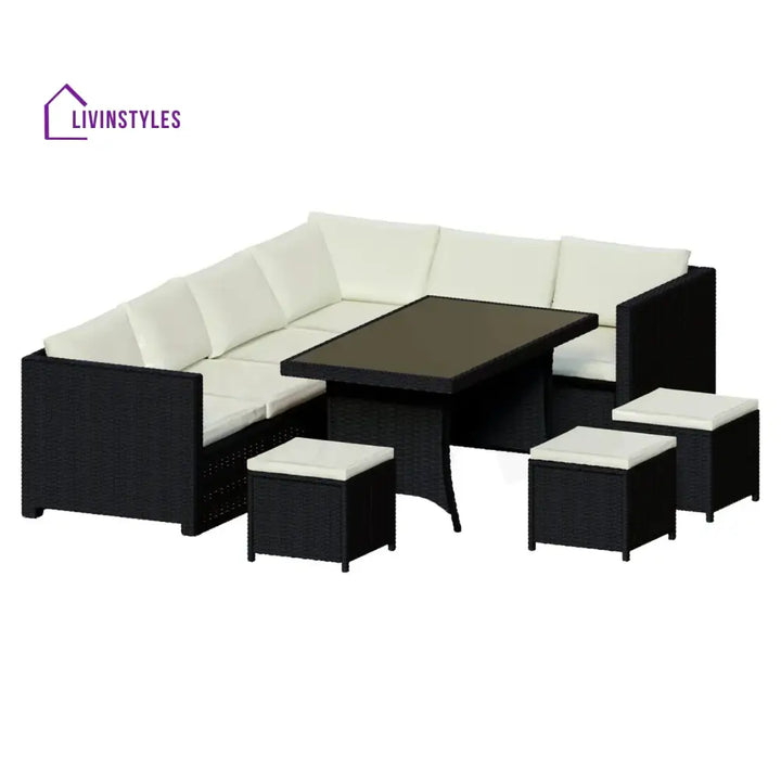 Thea 6-Piece Outdoor Wicker Patio Dining Set – Black/Cream - Sofa Set