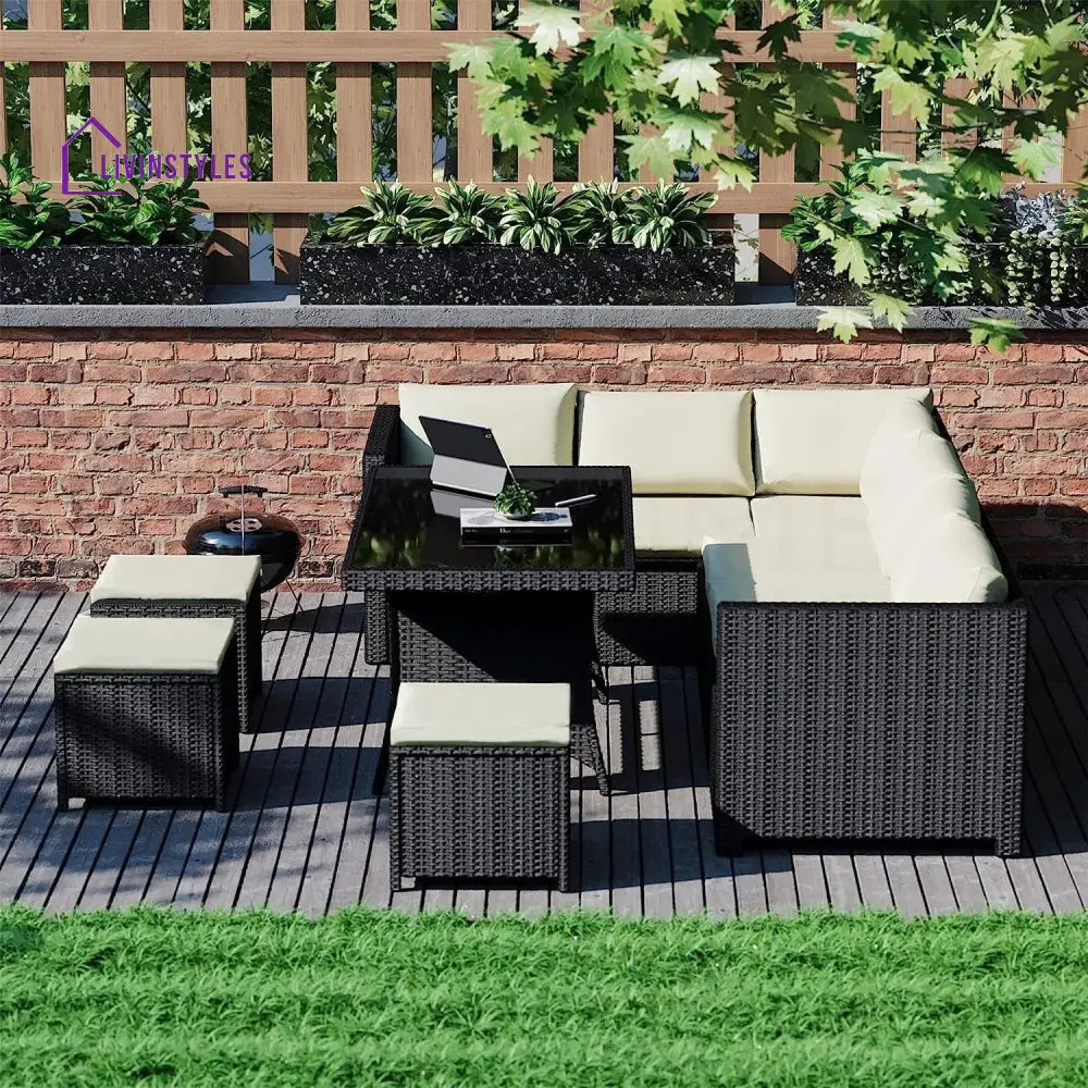 Thea 6-Piece Outdoor Wicker Patio Dining Set – Black/Cream - Sofa Set