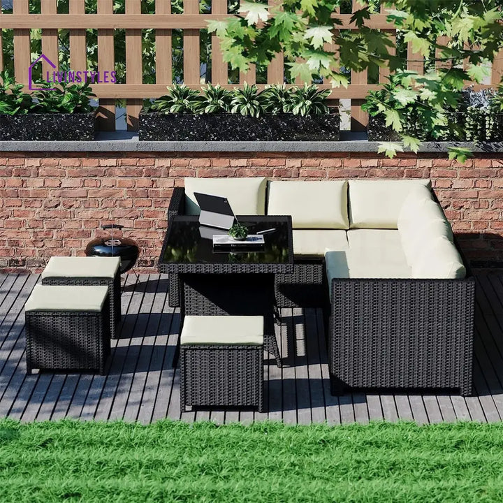 Thea 6-Piece Outdoor Wicker Patio Dining Set – Black/Cream - Sofa Set
