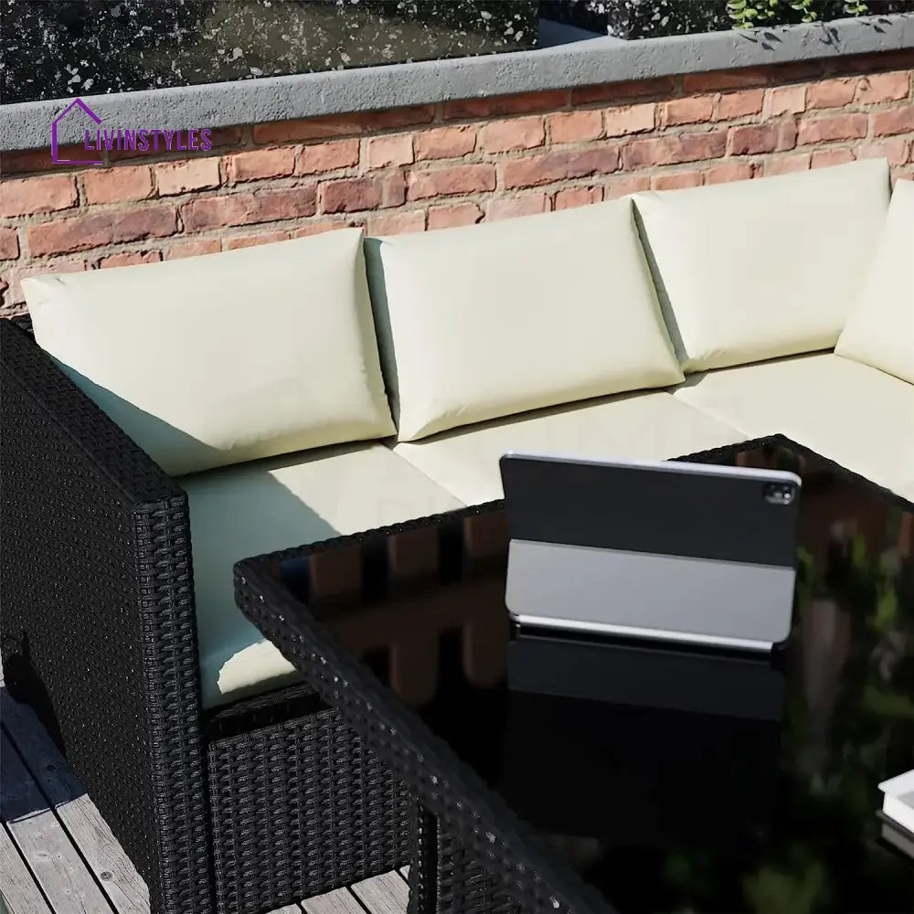 Thea 6-Piece Outdoor Wicker Patio Dining Set – Black/Cream - Sofa Set
