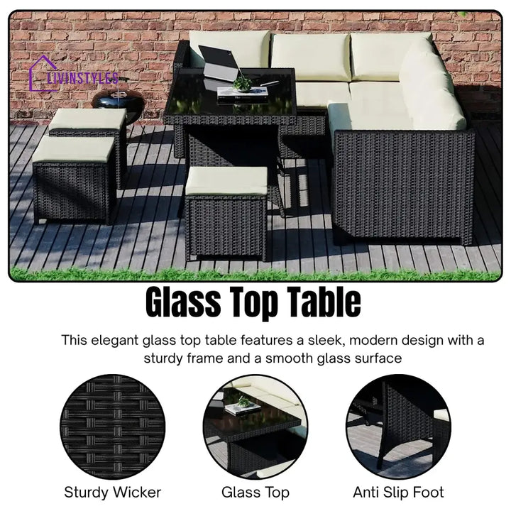 Thea 6-Piece Outdoor Wicker Patio Dining Set – Black/Cream - Sofa Set