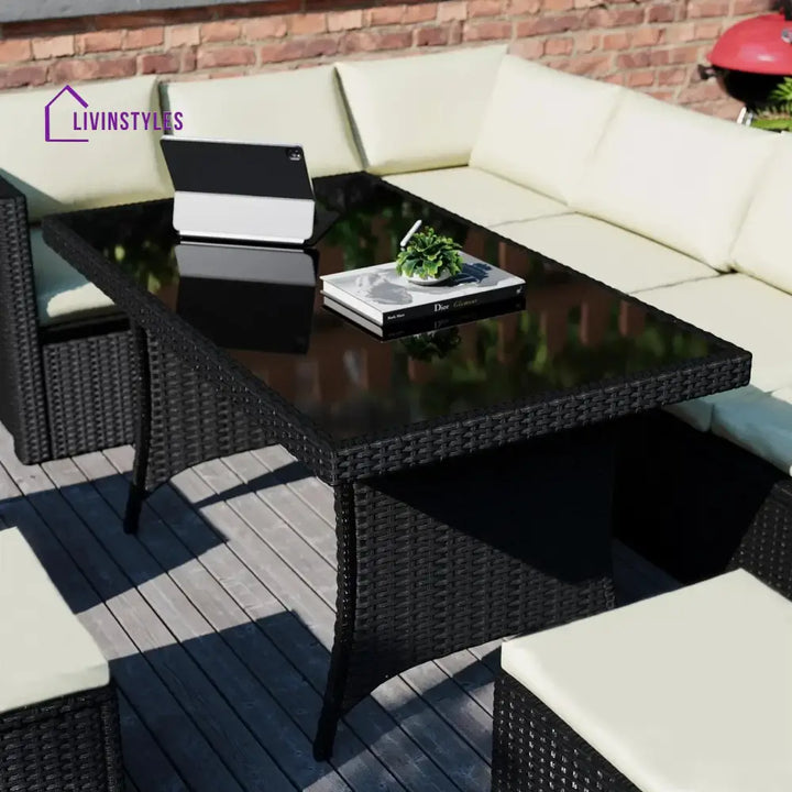 Thea 6-Piece Outdoor Wicker Patio Dining Set – Black/Cream - Sofa Set