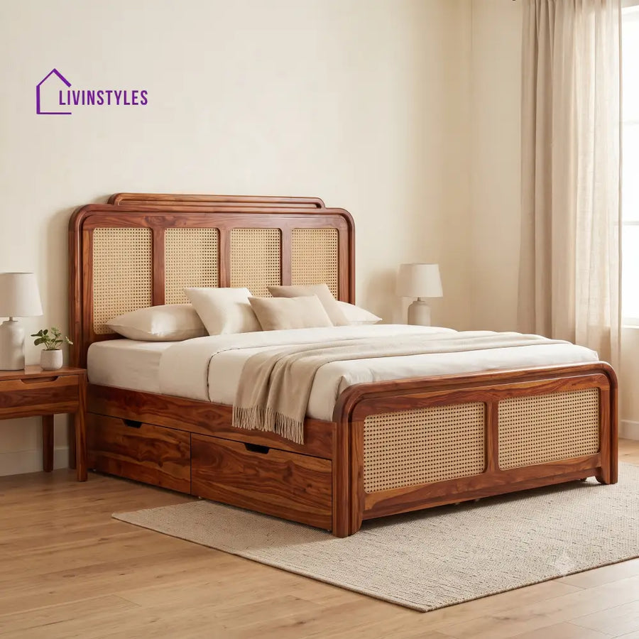 Thea Premium Wooden Bed with Drawer Storage | King Size Bed & Queen Size Bed Online