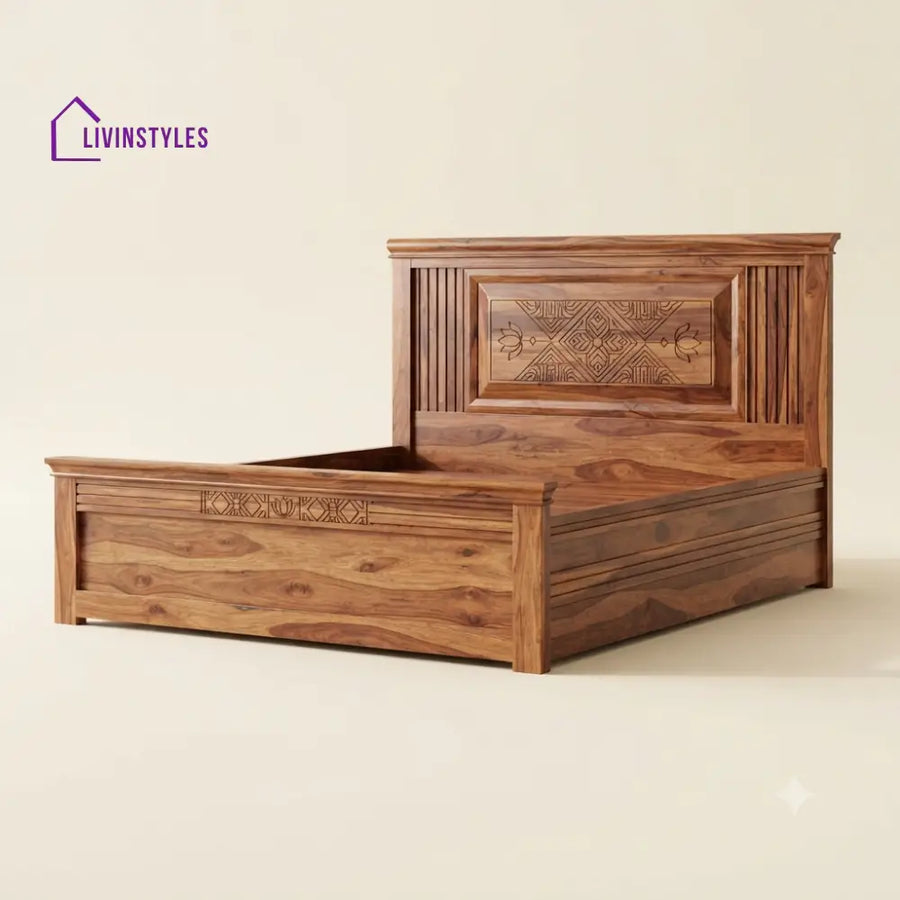 Thejaswini Sheesham Wood Bed With Box Storage | Wooden Bed