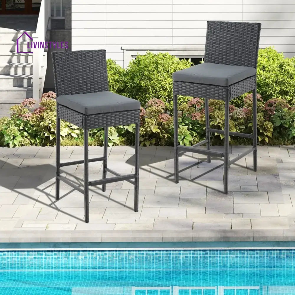 Thekla Outdoor Rattan Wicker Bar Chairs Set of 2 - Bar Chairs