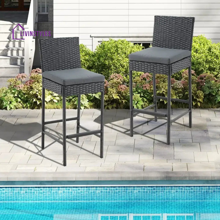 Thekla Outdoor Rattan Wicker Bar Chairs Set of 2 - Bar Chairs