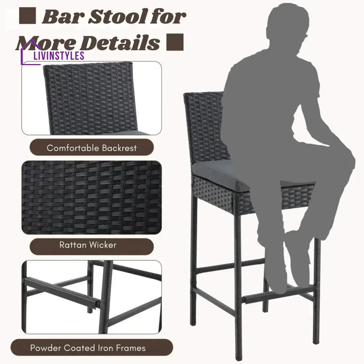 Thekla Outdoor Rattan Wicker Bar Chairs Set of 2 - Bar Chairs