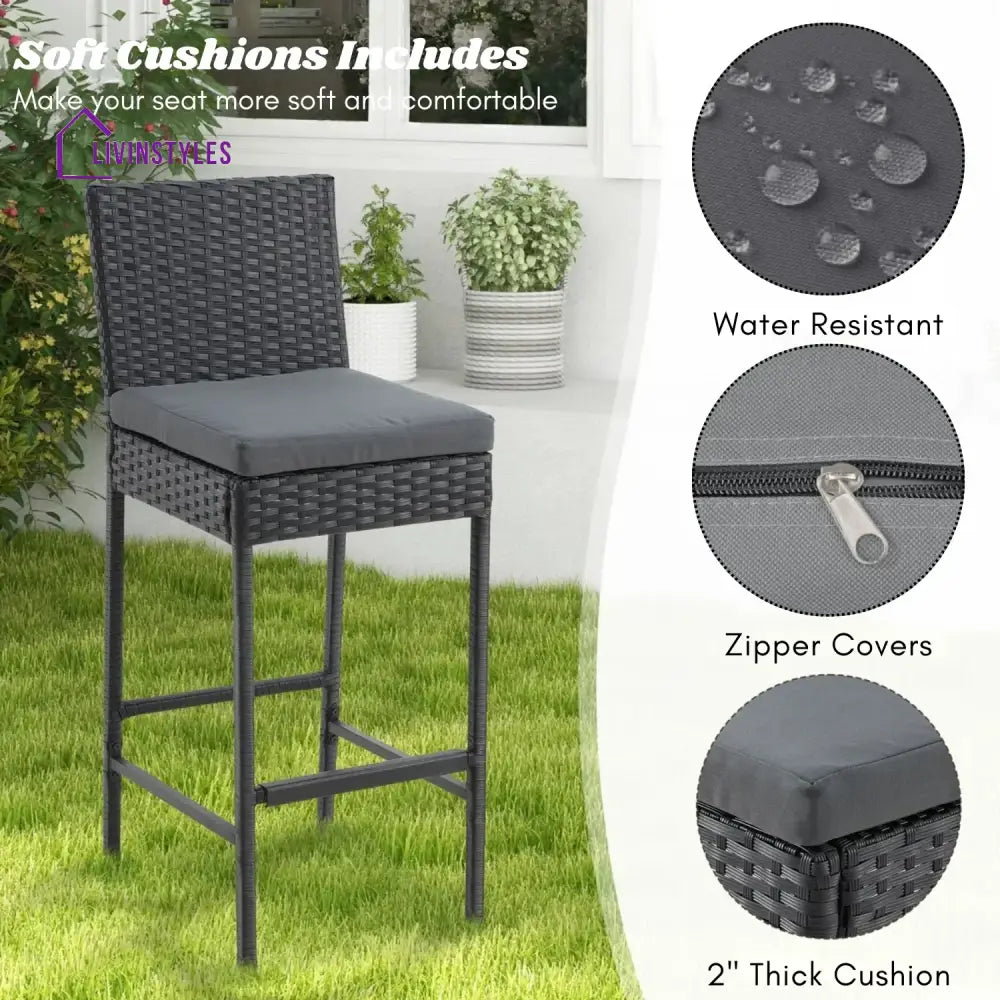 Thekla Outdoor Rattan Wicker Bar Chairs Set of 2 - Bar Chairs