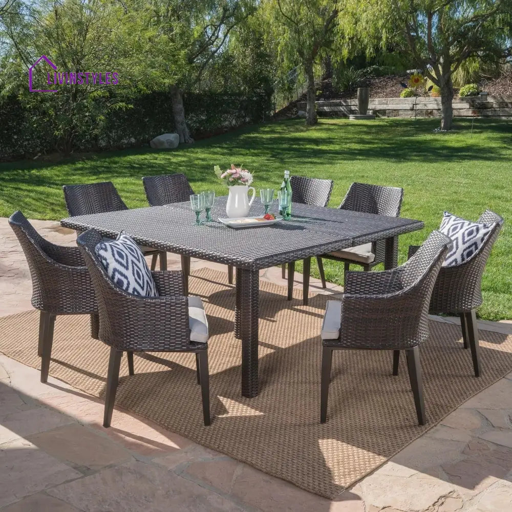 Thembi 9-Piece Outdoor Rattan Wicker Square Dining Set - Dining Set