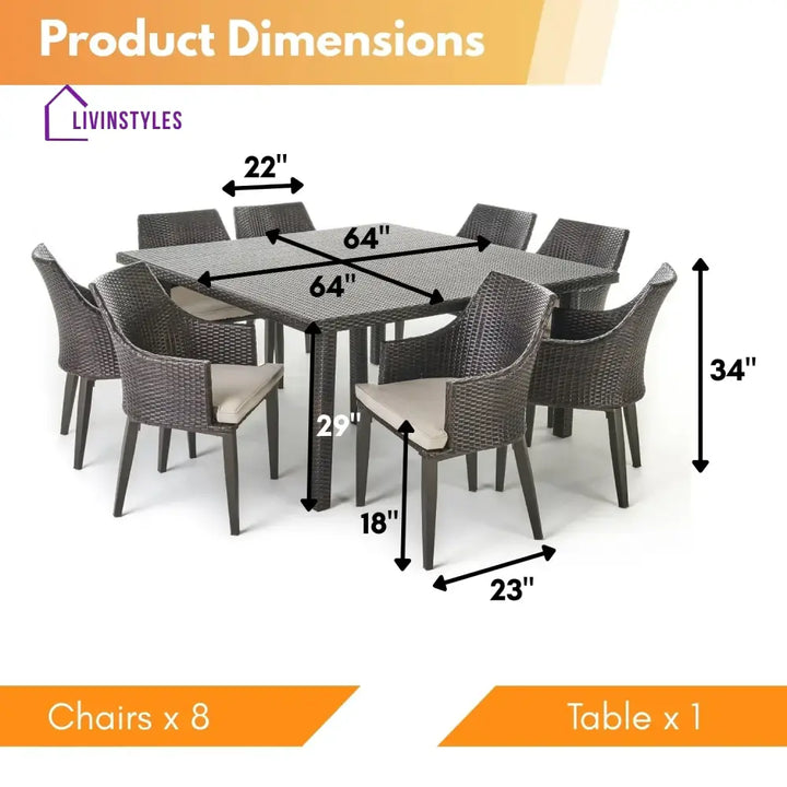 Thembi 9-Piece Outdoor Rattan Wicker Square Dining Set - Dining Set