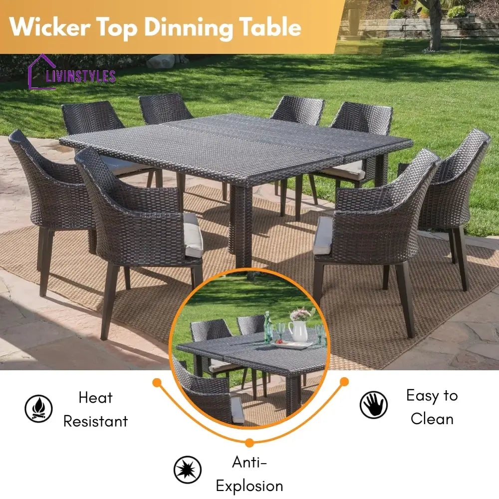 Thembi 9-Piece Outdoor Rattan Wicker Square Dining Set - Dining Set