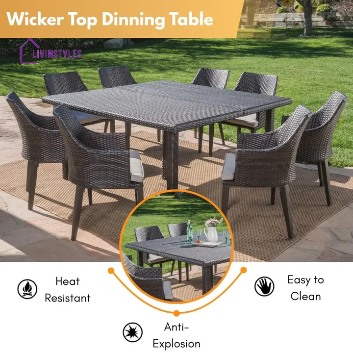 Thembi 9-Piece Outdoor Rattan Wicker Square Dining Set - Dining Set