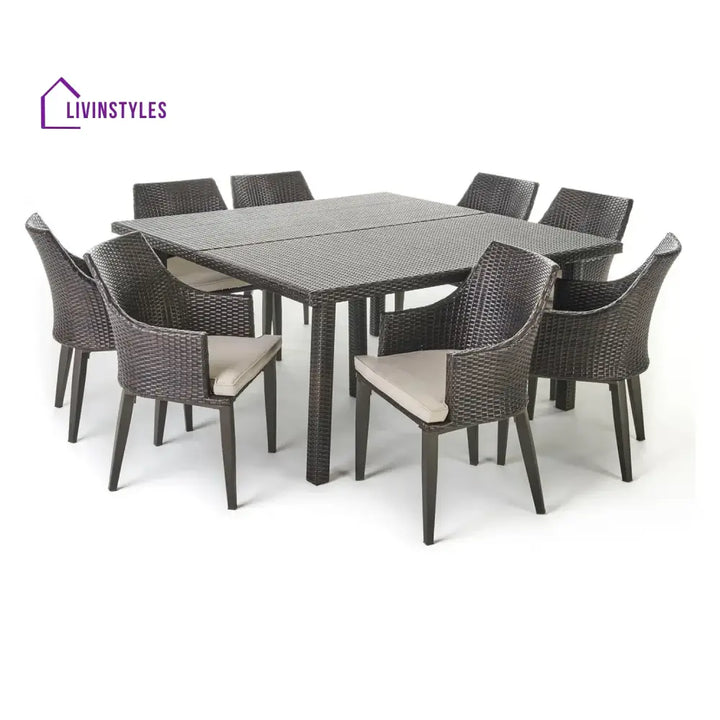 Thembi 9-Piece Outdoor Rattan Wicker Square Dining Set - Dining Set