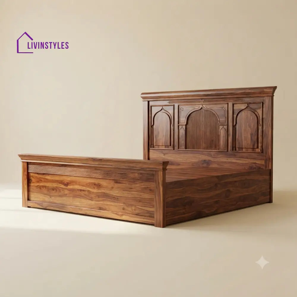Thenmozhi Sheesham Wood Bed With Box Storage | Wooden Bed